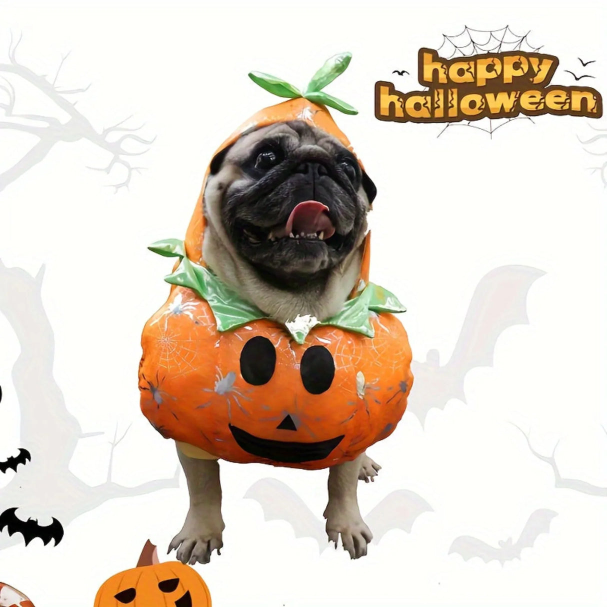 Halloween Pumpkin Dog Costume with Witch Hat - Fun Cosplay Outfit for Small to Medium Dogs and Cats, Includes Pumpkin Headgear, Perfect for Holiday Parties, Machine Washable Polyester, Festive Pet Wear|Halloween Clothing|Dura