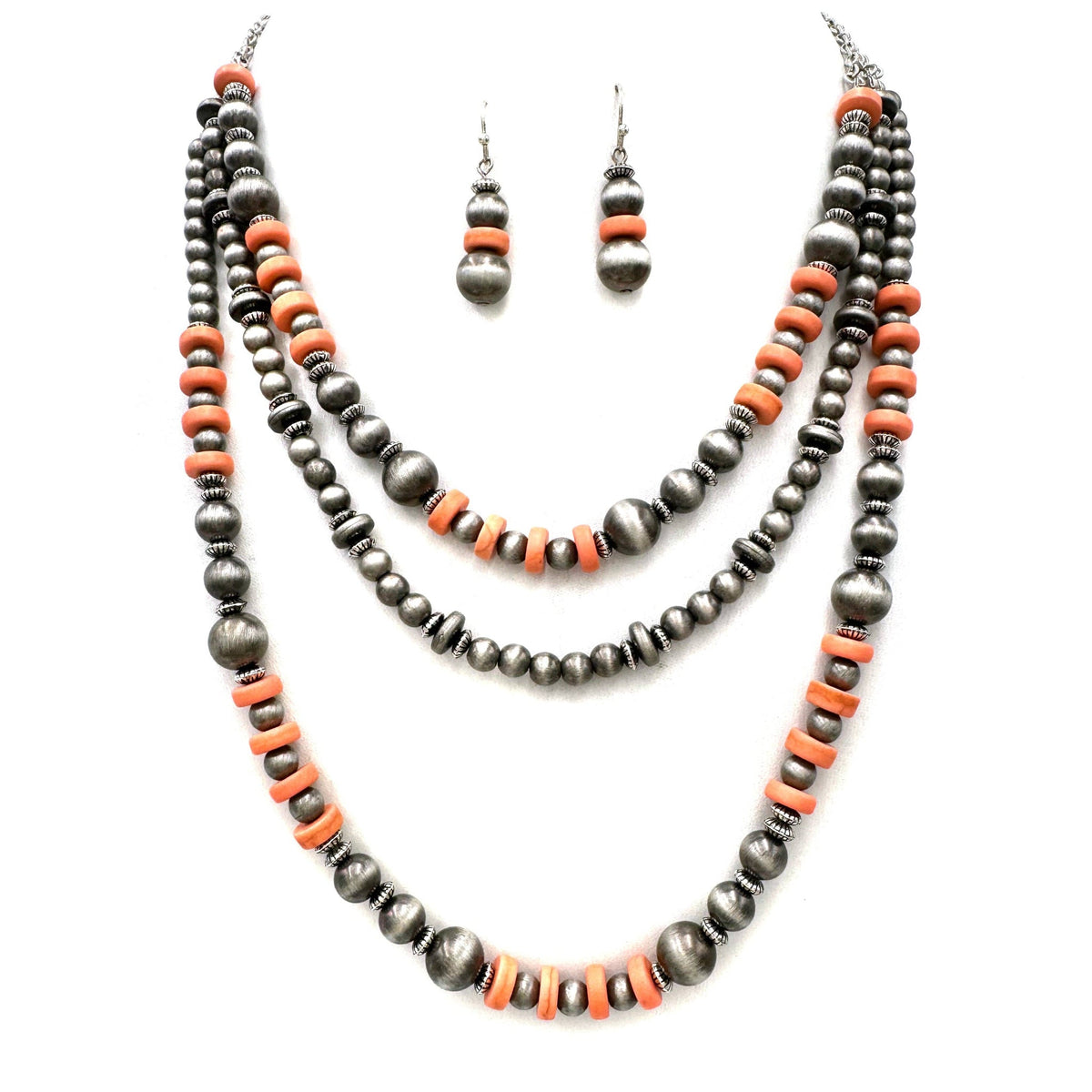 Pink Turquoise Layer Necklace Earrings Set