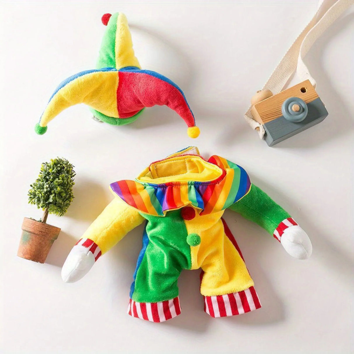 Halloween Clown Costume for Small Dogs & Cats - Funny Pet Costume with Jester Hat, Easy Slip-On Outfit, Soft Polyester Dog Clothes for Pug, Pomeranian, Chihuahua - Cute Halloween Party Costume