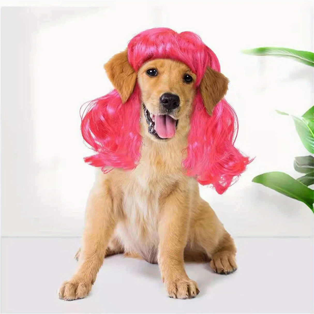Playful Pink Leopard Print Pet Wig for Dogs & Cats - Fun Role-Playing Headwear with Golden "3K" Balloons, Perfect for Parties & Photo Shoots, Wig Accessories