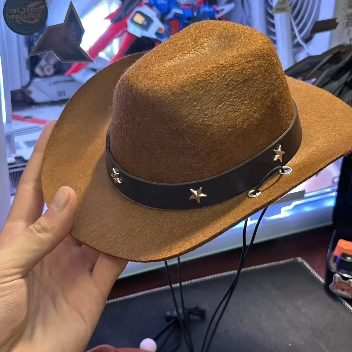 Western Cowboy Pet Hat Two-Piece Western Cowboy Style Pet Hat and Scarf Neck Gaiter | Machine Washable, Four-Season Polyester Knit Accessories, Suitable for Dogs and Cats - Breed-Specific Design with Drawstring