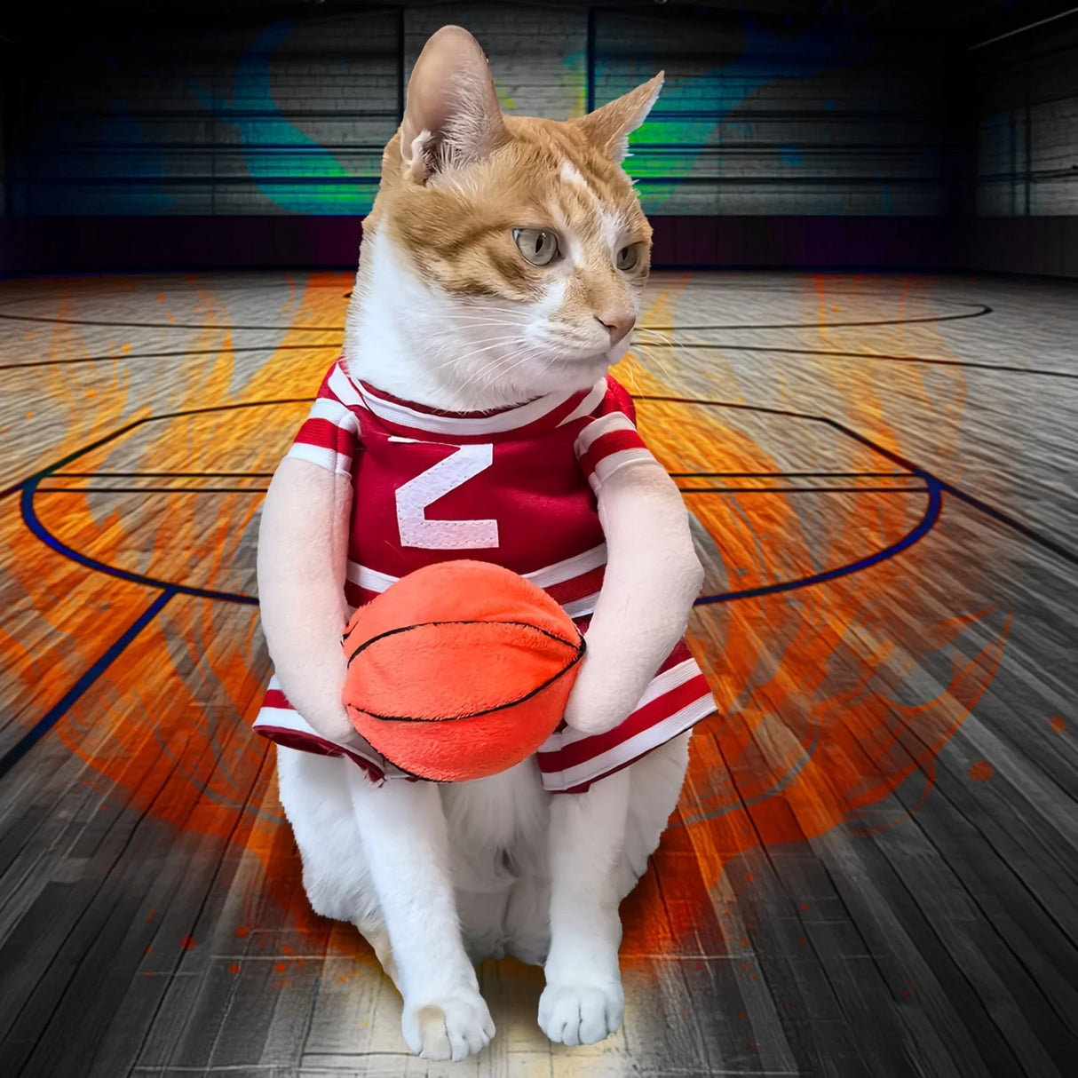 Adjustable Dog Basketball Player Costume - Red & White, Passionate Teenager Style, Polyester, Funny Sports Outfit with Ball Holder Pocket for Small to Medium Breeds, Perfect for Cosplay & Dress-Up, Pet Costume, Dress Up
