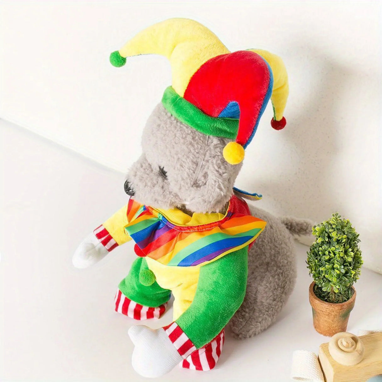 Halloween Clown Costume for Small Dogs & Cats - Funny Pet Costume with Jester Hat, Easy Slip-On Outfit, Soft Polyester Dog Clothes for Pug, Pomeranian, Chihuahua - Cute Halloween Party Costume