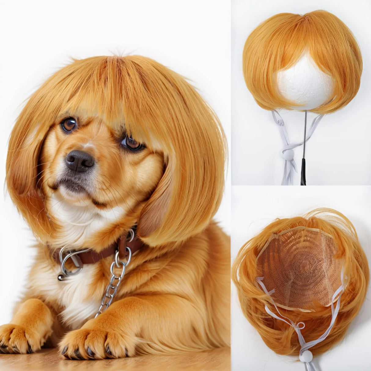Funny Dog Cat Wig For Small Medium Large Dogs With Free Head Flower, Trimmable Pet Costume Cat Cosplay Decoration For Halloween, Christmas, Parties