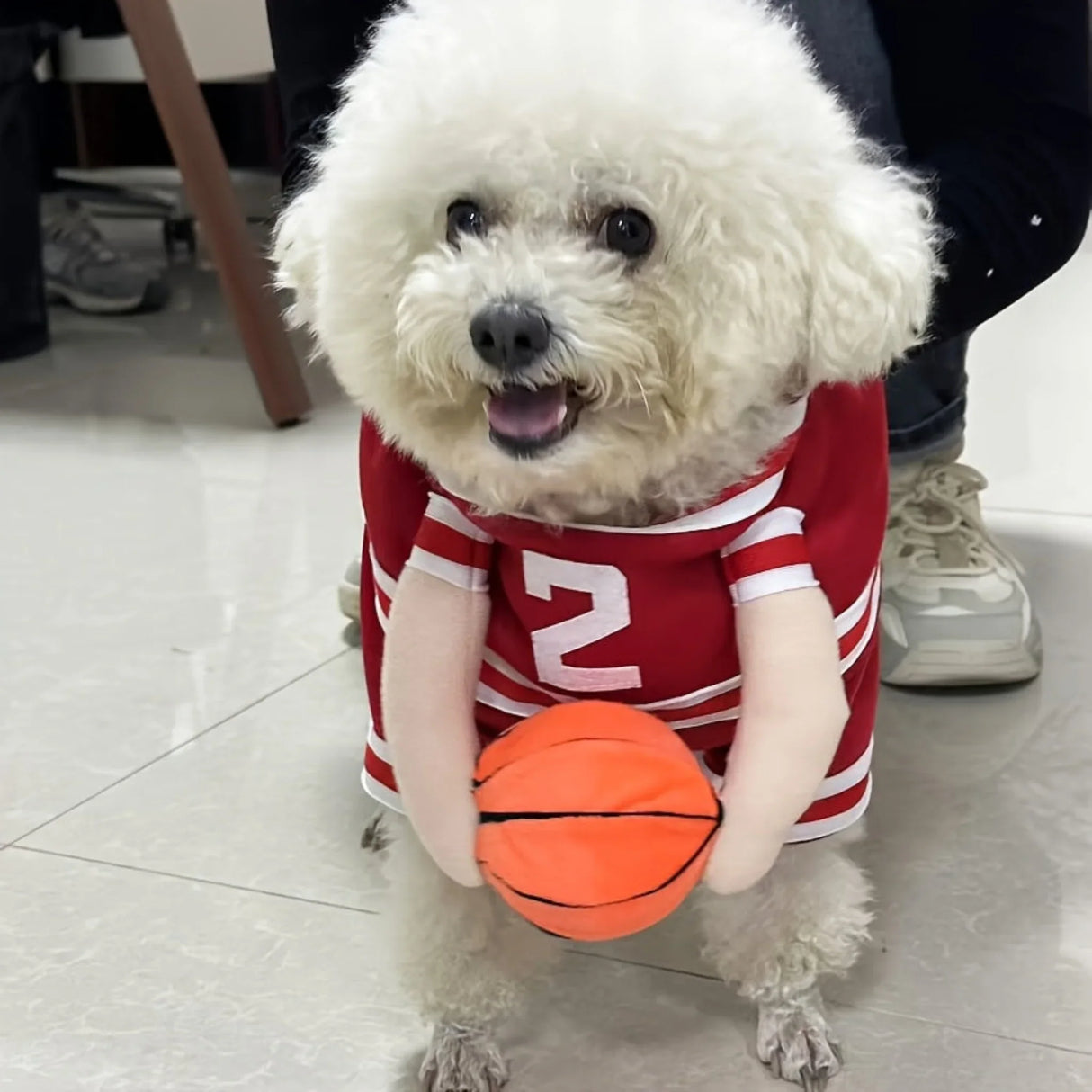 Adjustable Dog Basketball Player Costume - Red & White, Passionate Teenager Style, Polyester, Funny Sports Outfit with Ball Holder Pocket for Small to Medium Breeds, Perfect for Cosplay & Dress-Up, Pet Costume, Dress Up