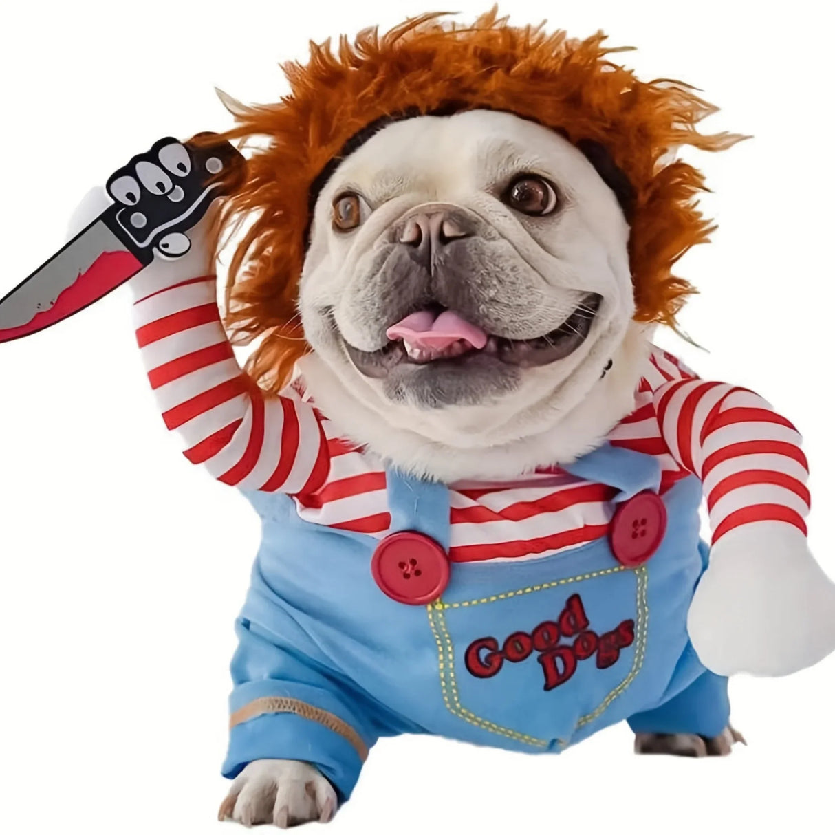 Halloween Deadly Doll Design Pet Dog Costume Halloween Clothes Wig And Knife Novelty Funny Scary Props Outfit Apparel Accessories