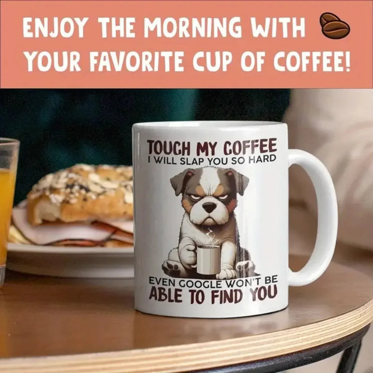 1pc 3A grade 11oz ceramic White Ceramic Coffee Mug With Dog Pattern,Suitable For Daily Drinking Christmas Thanksgiving Halloween