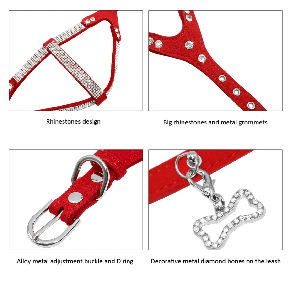 Rhinestone French Bulldog Harness Bling Suede Leather Puppy Dogs Harness Crystal Cat Small Dog Vest S M L for Chihuahua Poodle