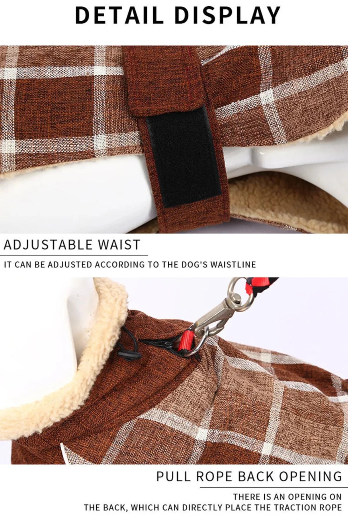 Warm Fleece Winter Big Dog Clothes Fashion Plaid Print  Pet Jacket with Belt for Medium Large Dogs Greyhound Weimaraner Clothing