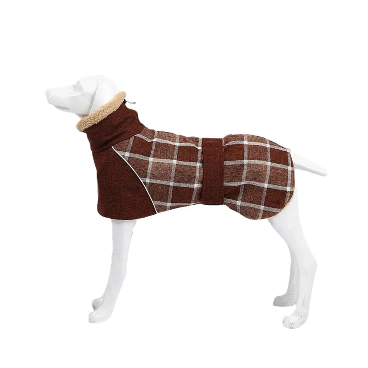 Warm Fleece Winter Big Dog Clothes Fashion Plaid Print  Pet Jacket with Belt for Medium Large Dogs Greyhound Weimaraner Clothing