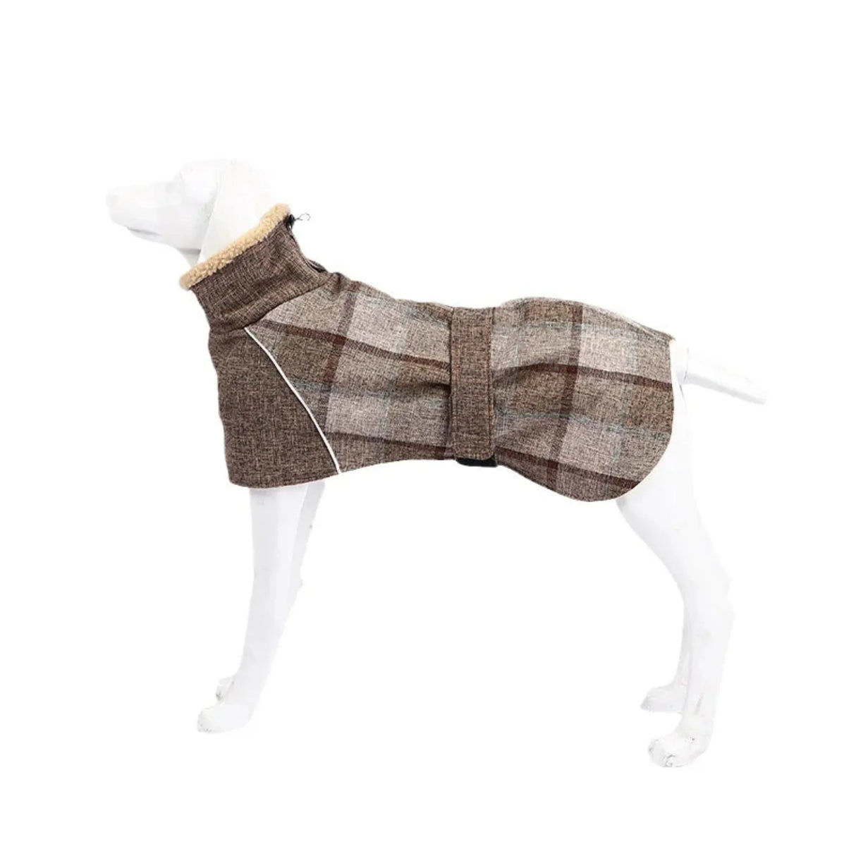 Warm Fleece Winter Big Dog Clothes Fashion Plaid Print  Pet Jacket with Belt for Medium Large Dogs Greyhound Weimaraner Clothing