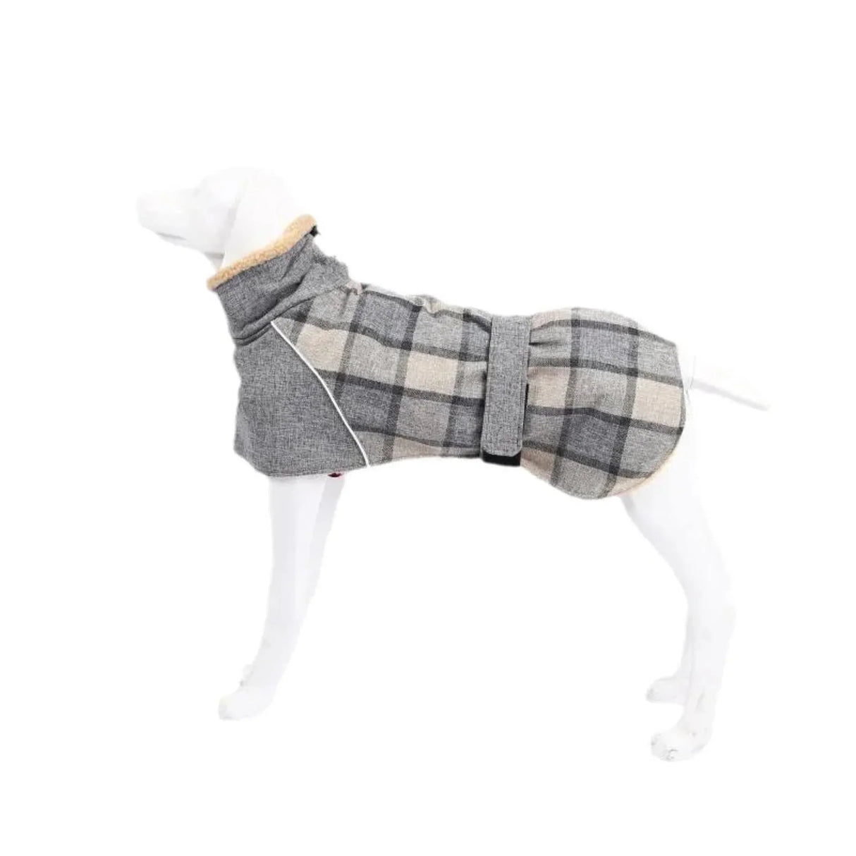 Warm Fleece Winter Big Dog Clothes Fashion Plaid Print  Pet Jacket with Belt for Medium Large Dogs Greyhound Weimaraner Clothing