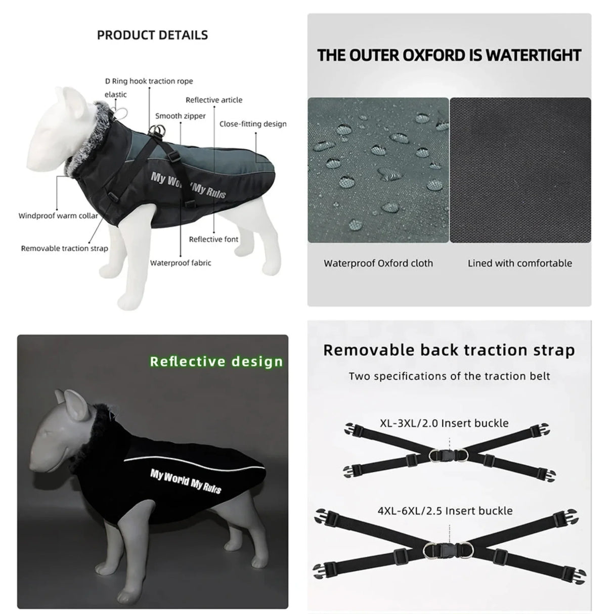 Stay Dry in Style  Waterproof Large Dog Clothes with Warm Furry Collar