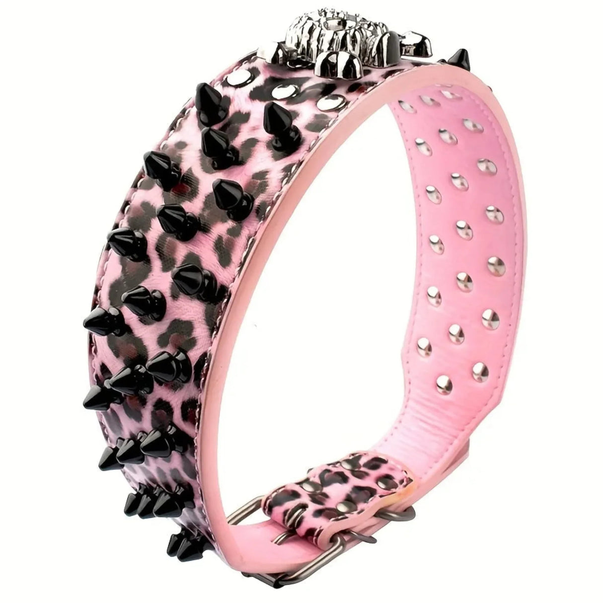 Spiked inlaid dog collar-fashion leather dog collar-2 inches wide suitable for medium and large dogs-Pitbull Mastiff Labrador Bo