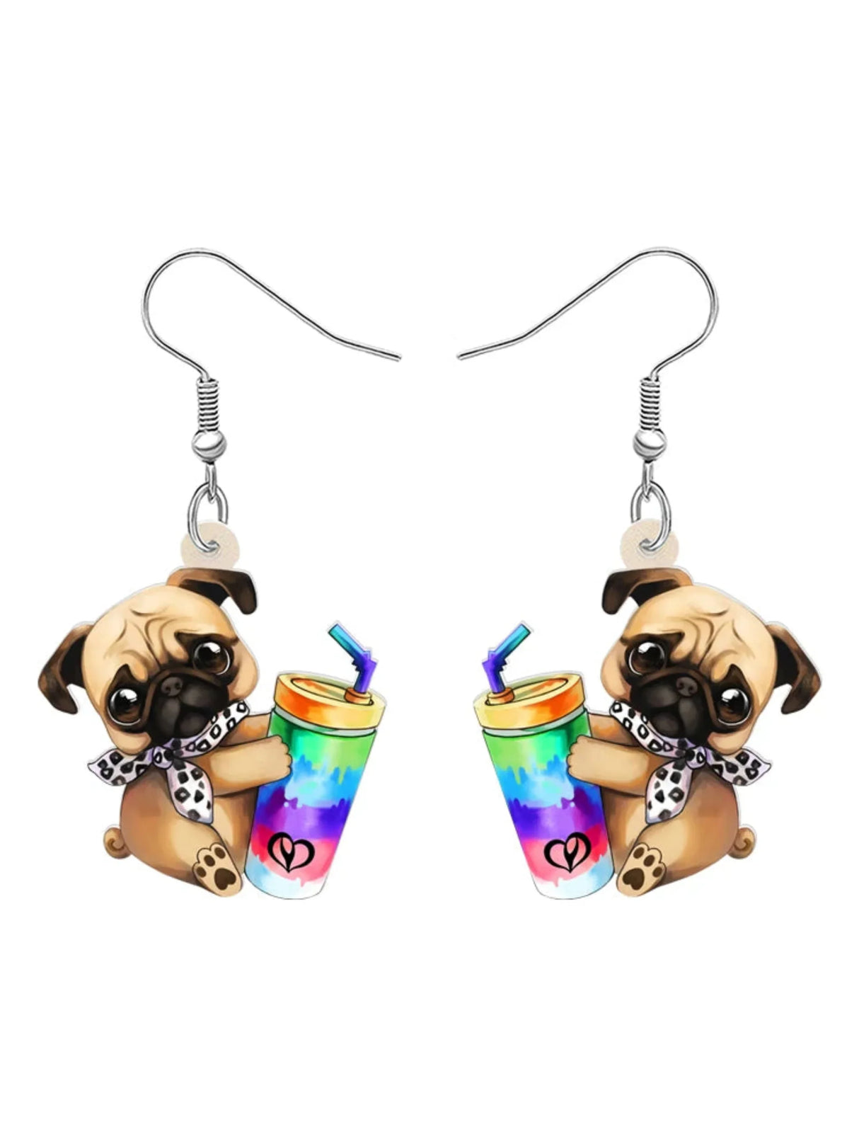 BONSNY Acrylic Cute Colorful Cup Pug Dog Pets Earrings Drop Dangle for Women Girls Kids Friends Dog Lovers Charms Gifts Jewelry