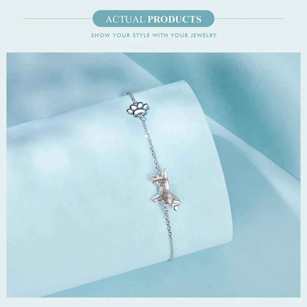 WOSTU Solid 925 Sterling Silver Cute Cat Dog Bracelet For Women Pet Paw Links Girl dachshund Charm Chains Daughter Birthday Gift