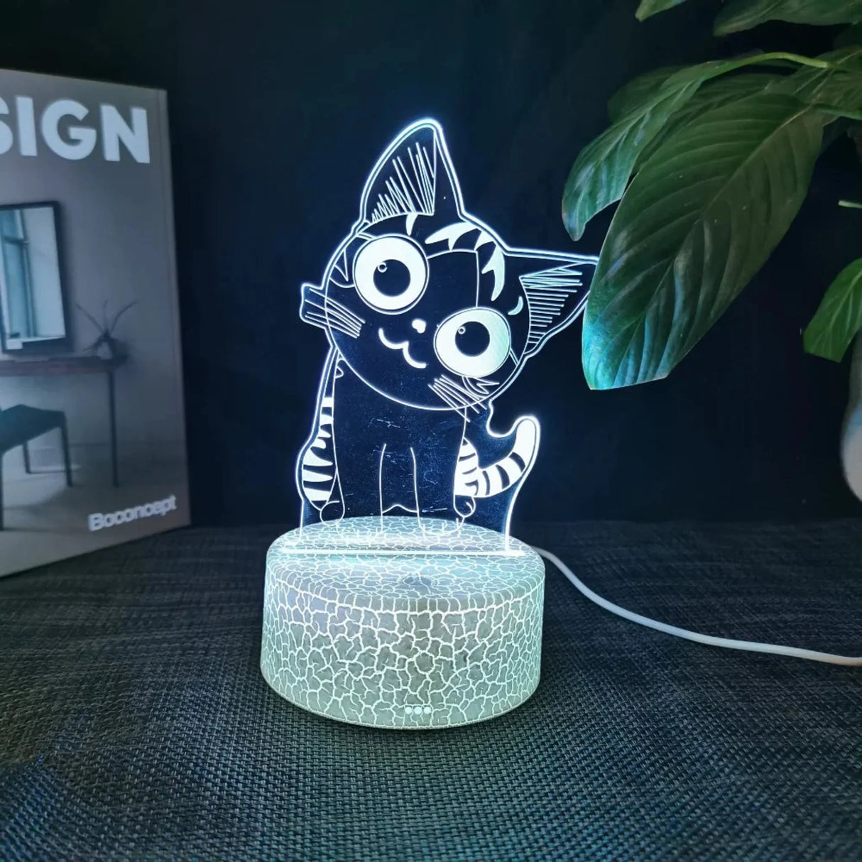 Cheese Cat 3D Illusion Night Light Table Lamp 16 Colors Auto Gradient USB Powered LED Light with Touch Switch Gift for Kids