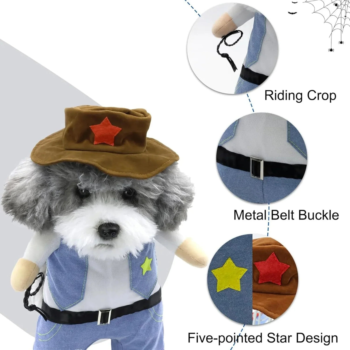 TONG Pet Dog Cat Costume Cowboy Jeans Hoodie Shirts Cowboy Cat Dog Costume with Hat Dog Clothes Halloween Costumes for Cat