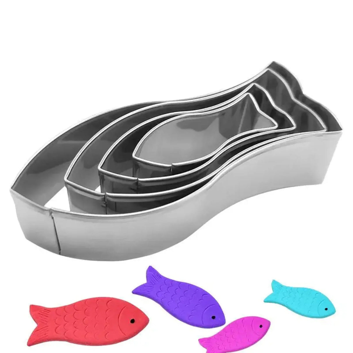 4pcs Fish Cookware Stainless Steel Biscuit Mold Cookie Cutter Fondant Cake Decorating Tools
