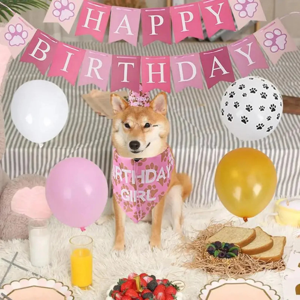 Pet Birthday Party Banner Pull Flag Birthday Hat Dog Paw Balloon Pet Props Pet Accessories For Small Medium Dogs Pets