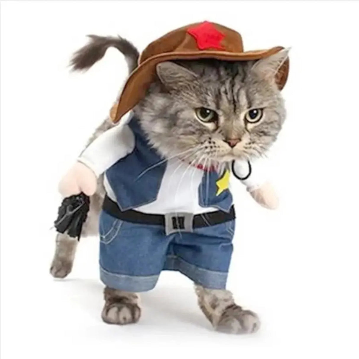TONG Pet Dog Cat Costume Cowboy Jeans Hoodie Shirts Cowboy Cat Dog Costume with Hat Dog Clothes Halloween Costumes for Cat