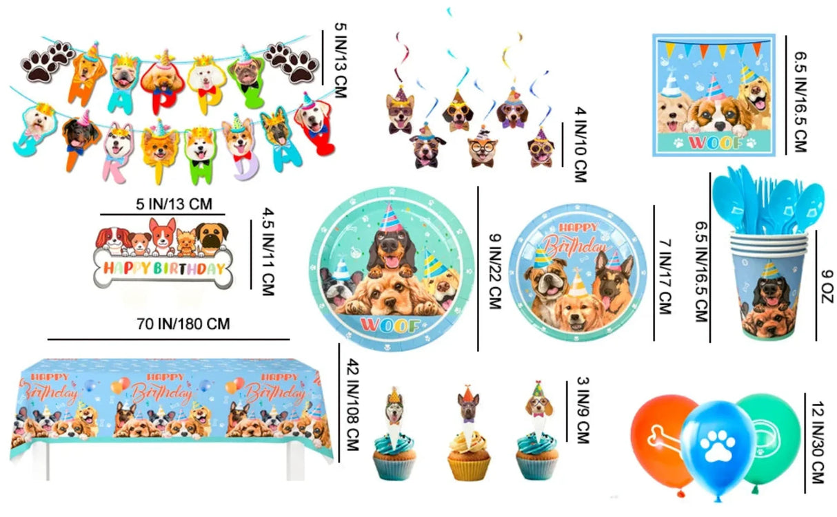 Puppy Birthday Party Supplies for Kids,97pcs Birthday Party Supplies&Tableware Set Dog Party Plates Cups Napkins Banner Balloon