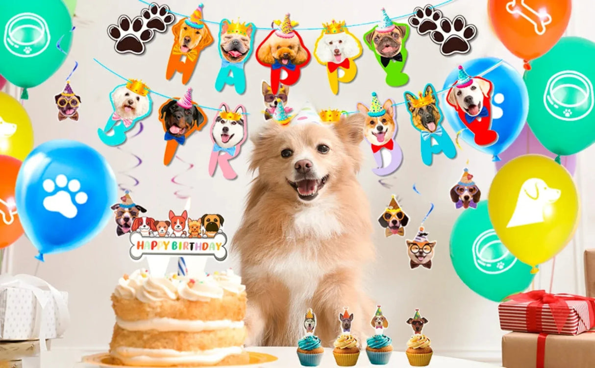 Puppy Birthday Party Supplies for Kids,97pcs Birthday Party Supplies&Tableware Set Dog Party Plates Cups Napkins Banner Balloon