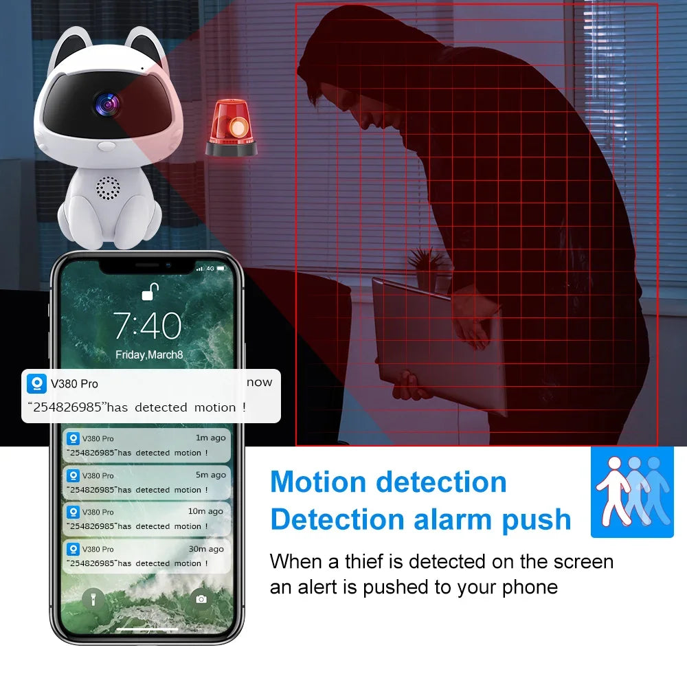 V380 HD Smart cat WiFi IP Camera Indoor Home Security Baby Monitor Automatic Tracking Video Two-way Audio Surveillance Camera