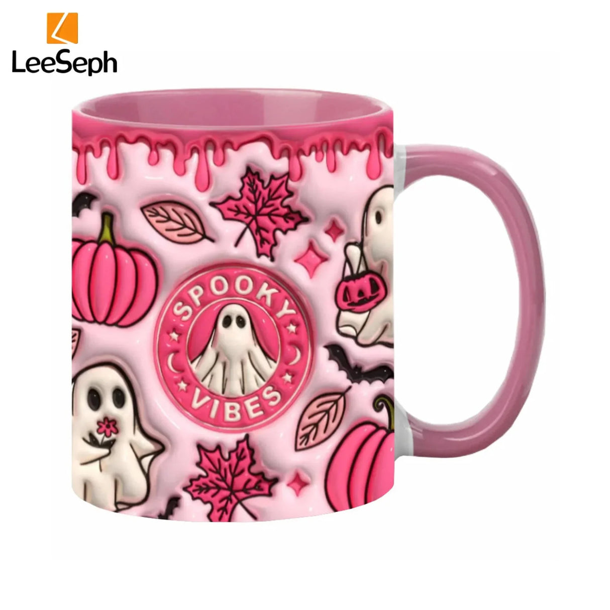 Leeseph Halloween Mug, Trick or Treat Halloween Pumpkin Cute Ghost Ceramic Coffee Mug, Coffee Lover Halloween Decor Gift