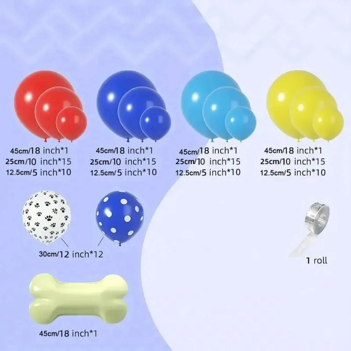 118Pcs A set of dog paw printed balloon wreath set, red, blue latex balloon patrol theme party for boys and girls' birthdays