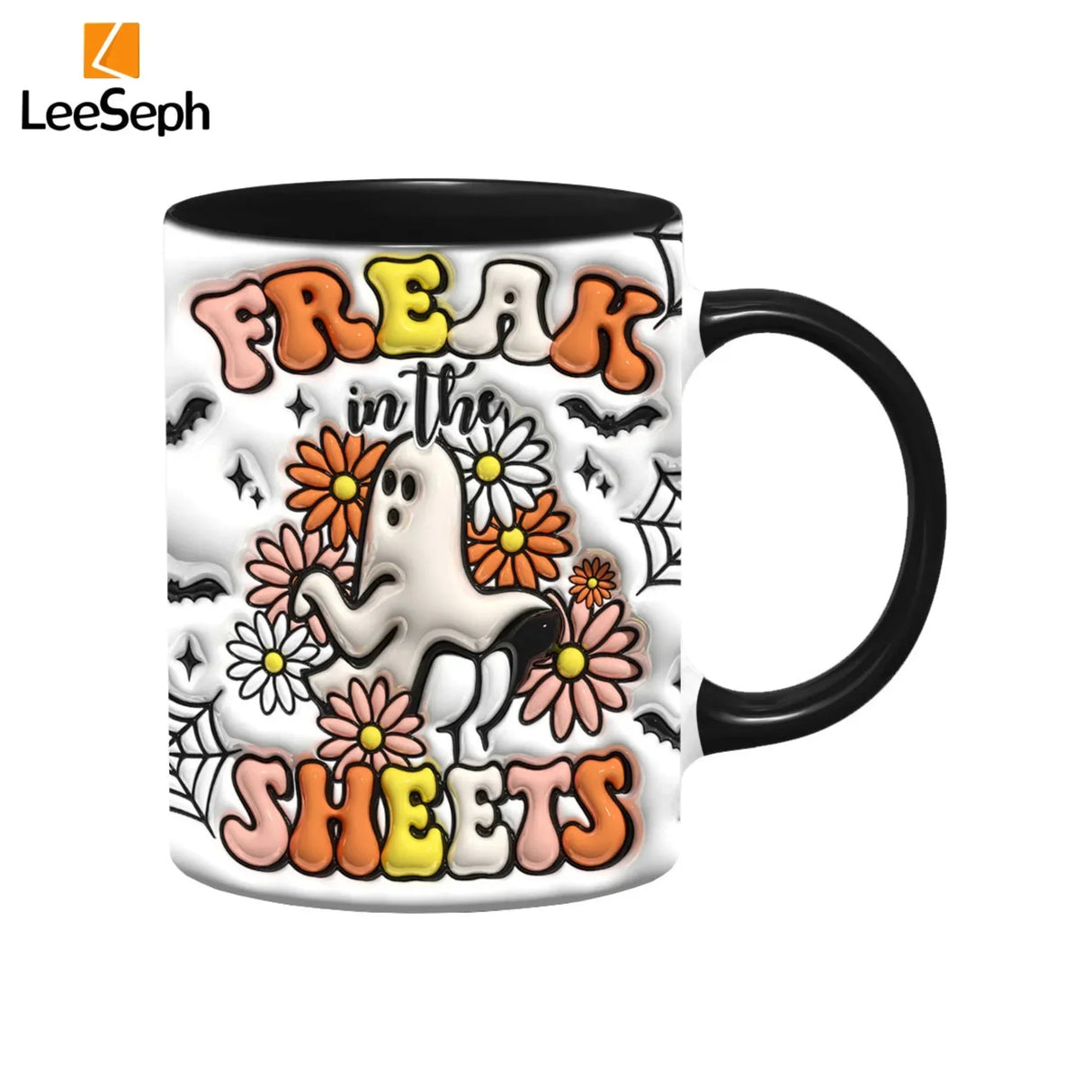 Leeseph Halloween Mug, Trick or Treat Halloween Pumpkin Cute Ghost Ceramic Coffee Mug, Coffee Lover Halloween Decor Gift