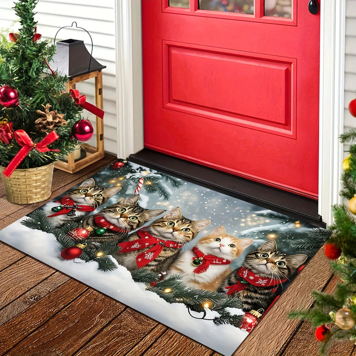 VIKAMA Christmas Cute Cat Rug, Indoor and Outdoor Entrance Carpet, Bathroom Floor Mat, Soft and Water-Resistant Home Decoration