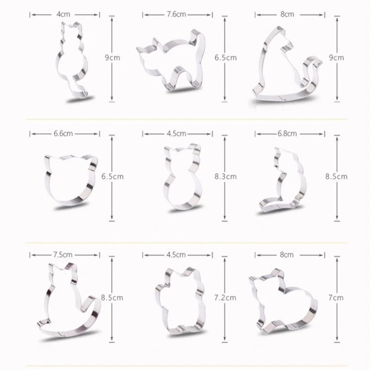 LMETJMA 9Pcs Cute Cat Shaped Cookie Cutter Set Stainless Steel Cat Cookie Biscuits Cutter Molds DIY Baking Fondant Cutter JT382