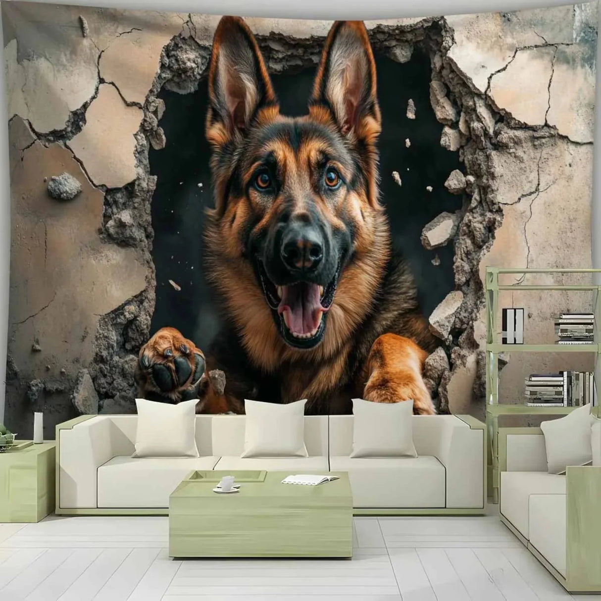 3D Wolf Dog Breakthrough Wall Tapestry-Suitable for Living Room, Bedroom, Dormitory Decorative Wall Art Hanging Cloth