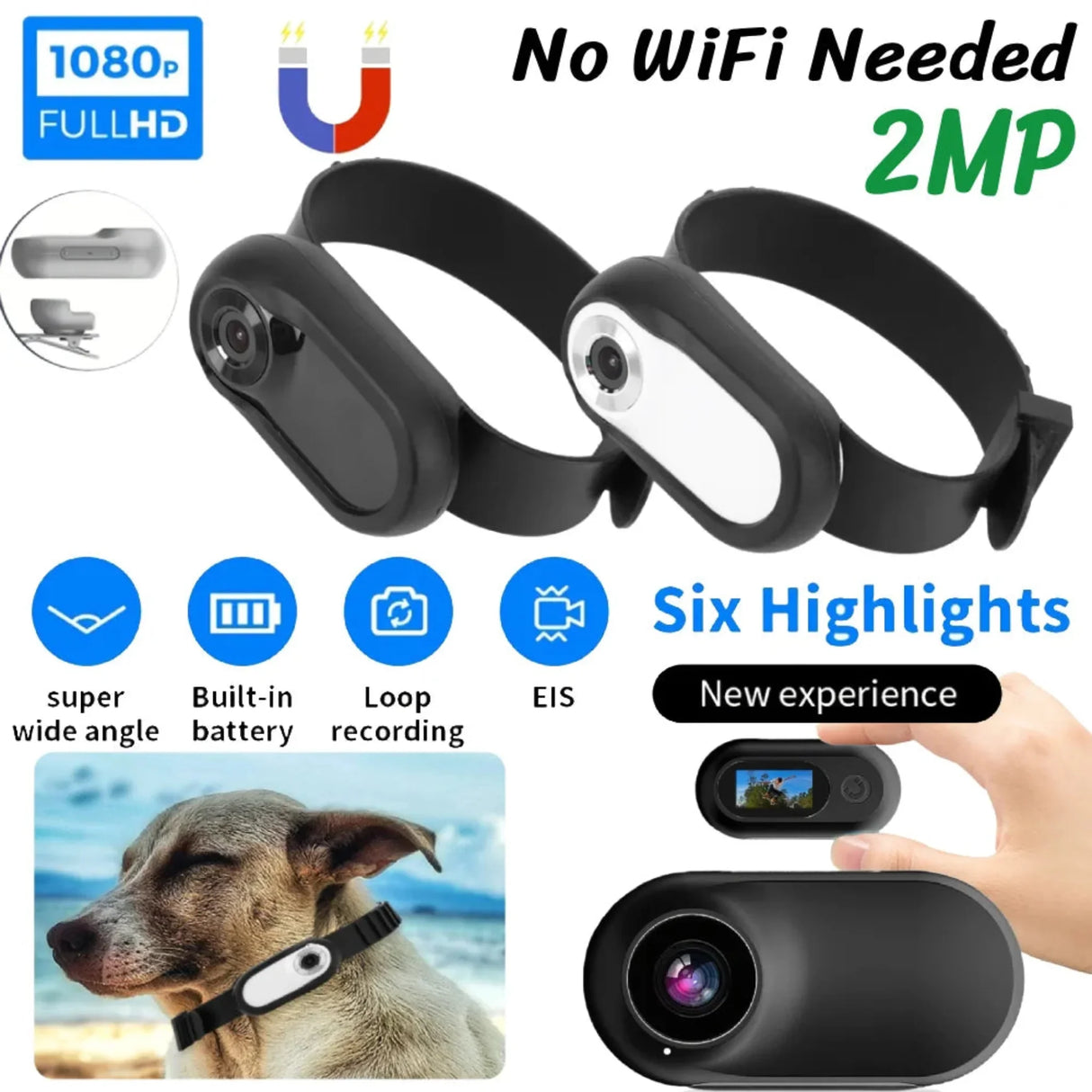 HD 1080P Wireless Collar Camera No WiFi Needed Dog Cat Pet Camera Collar Sport/Action Camera Video Records with 32G Card for Cat