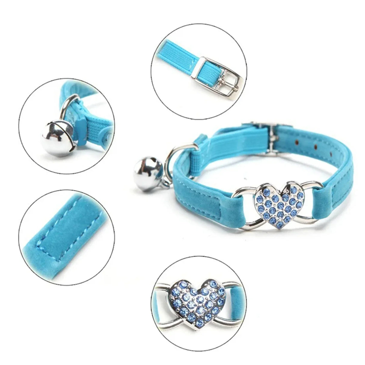 Heart Charm And Bell Cat Collar Safety Elastic Adjustable With Soft Velvet  8 Colors Pet Product Small Dog Collar