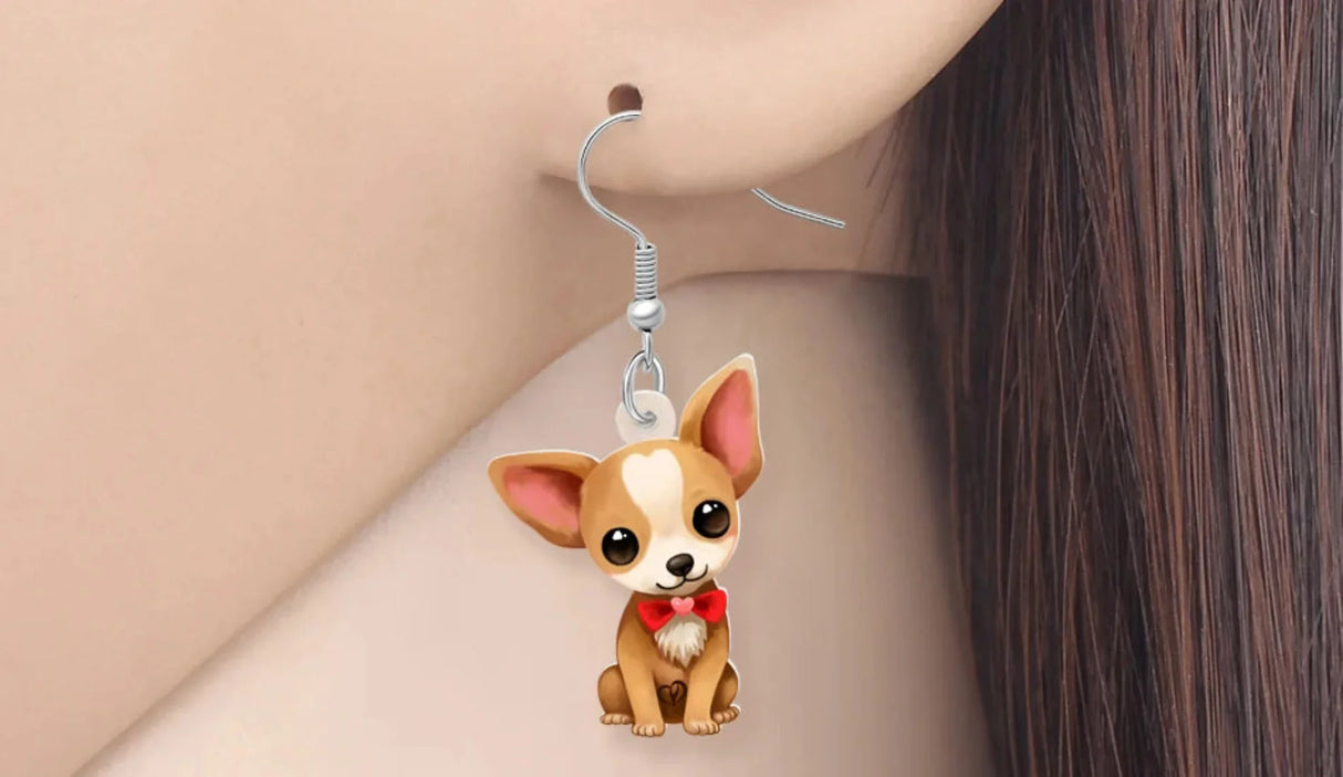 WEVENI Acrylic Cute Chihuahua Puppy Drop Dangle Doggy Pets Jewelry Earrings Jewelry For Women Kids Dog Lovers