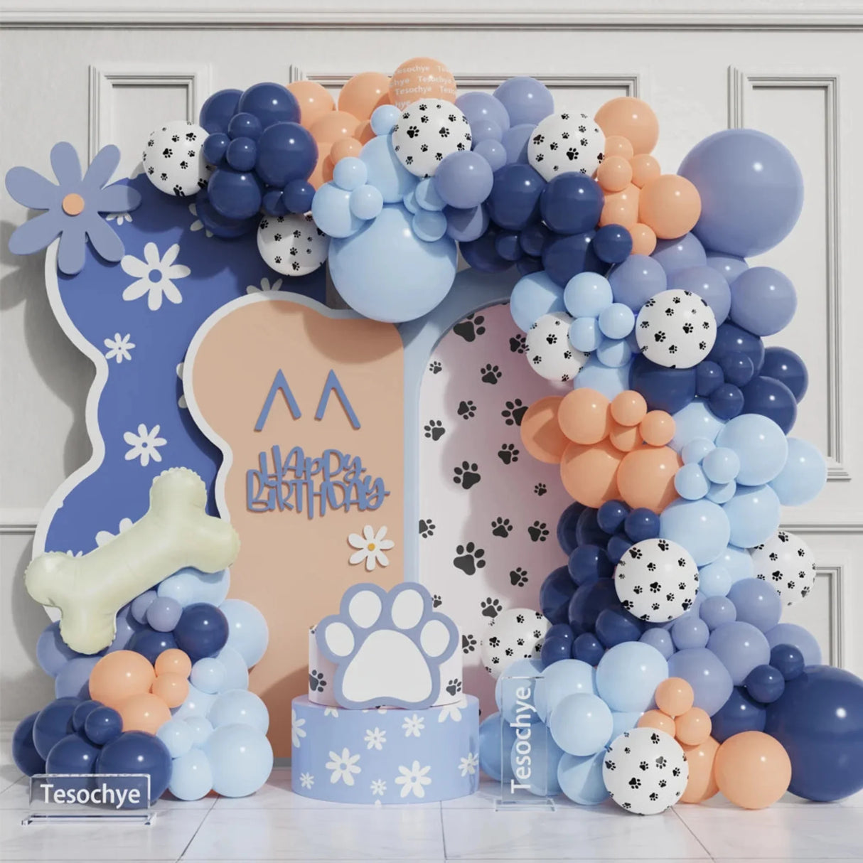 106pcs Dog Paw Bone Balloon Arch Garland Kit Macaron Blue Orang Balloons Birthday Wedding Party Decorations Baby Shower Supplies
