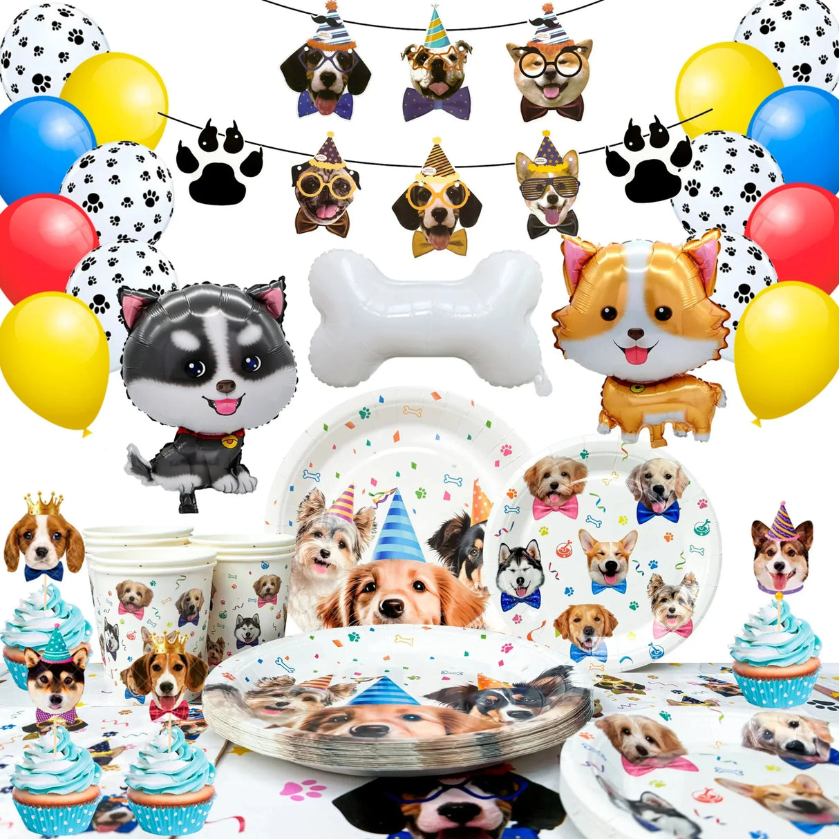 Puppy Dog Birthday Party Supplies,93pcs Decorations&Dog Birthday Party Tableware Set-Banner,Puppy Balloons Party Plates etc
