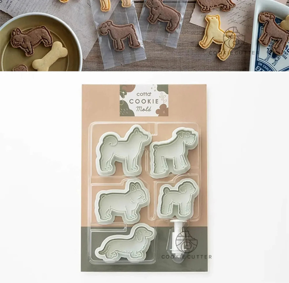 5Pcs/Set Dog Cookie Cutter Mold Cute Puppy Biscuit Stamp Embossers 3D Pastry Nut Jam Sandwich Cookie Hand Pressed Baking Items