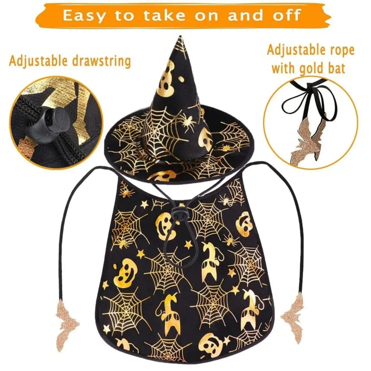 Cool Pumpkin Pet Halloween Costumes Cape Bat Adjustable Cats Cosplay Clothes Soft Black Halloween Dog Cloak Hat Dogs