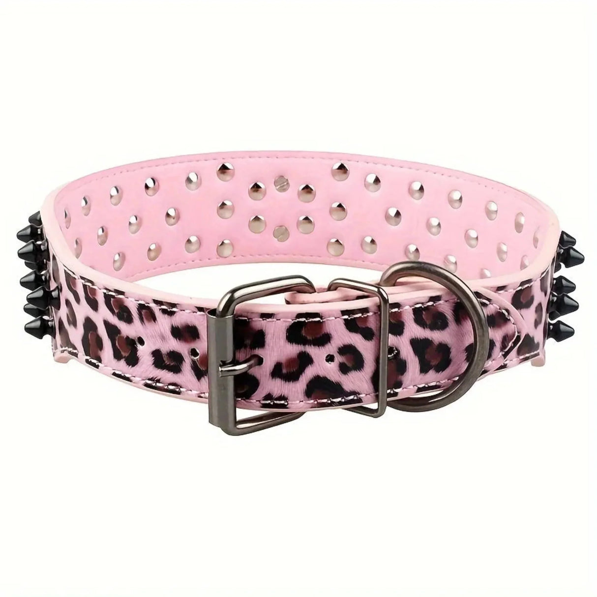Spiked inlaid dog collar-fashion leather dog collar-2 inches wide suitable for medium and large dogs-Pitbull Mastiff Labrador Bo
