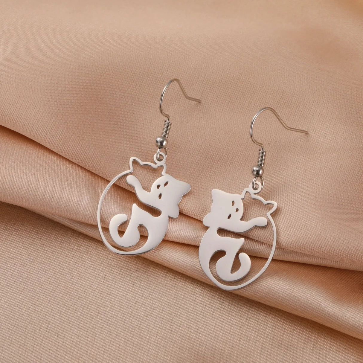 Unift Cute Hugging Cat Earrings for Women Girl Stainless Steel Drop Earrings Fashion Lovely Animal Jewelry Pet Kitten Lover Gift