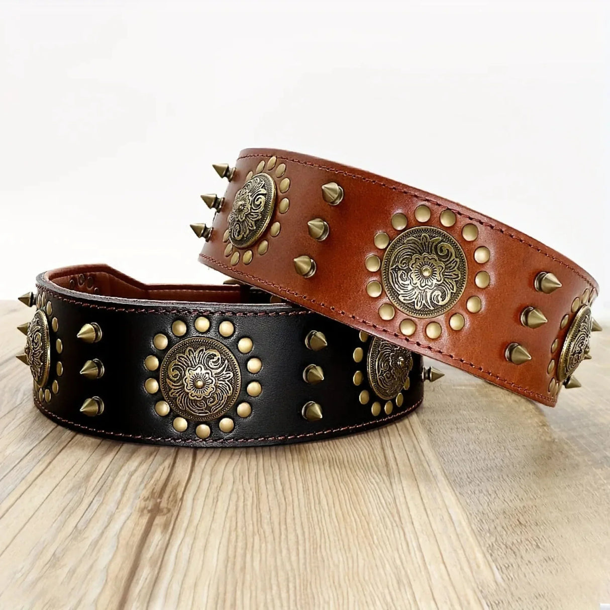 Durable Leather Spiked Dog Collar for Training and Hiking