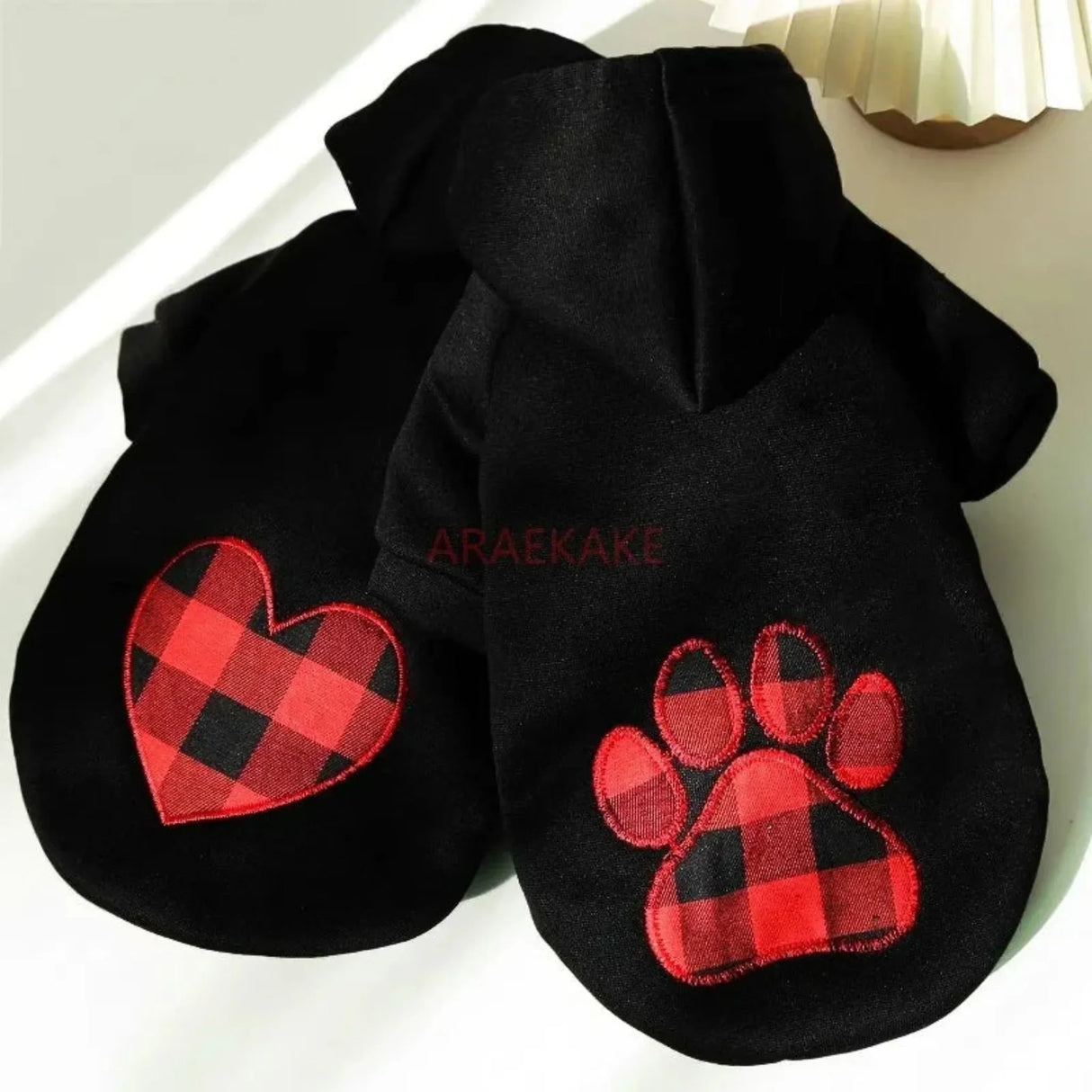 Pet autumn and winter love plaid hoodie for small, medium and large dogs,  cats, clothes