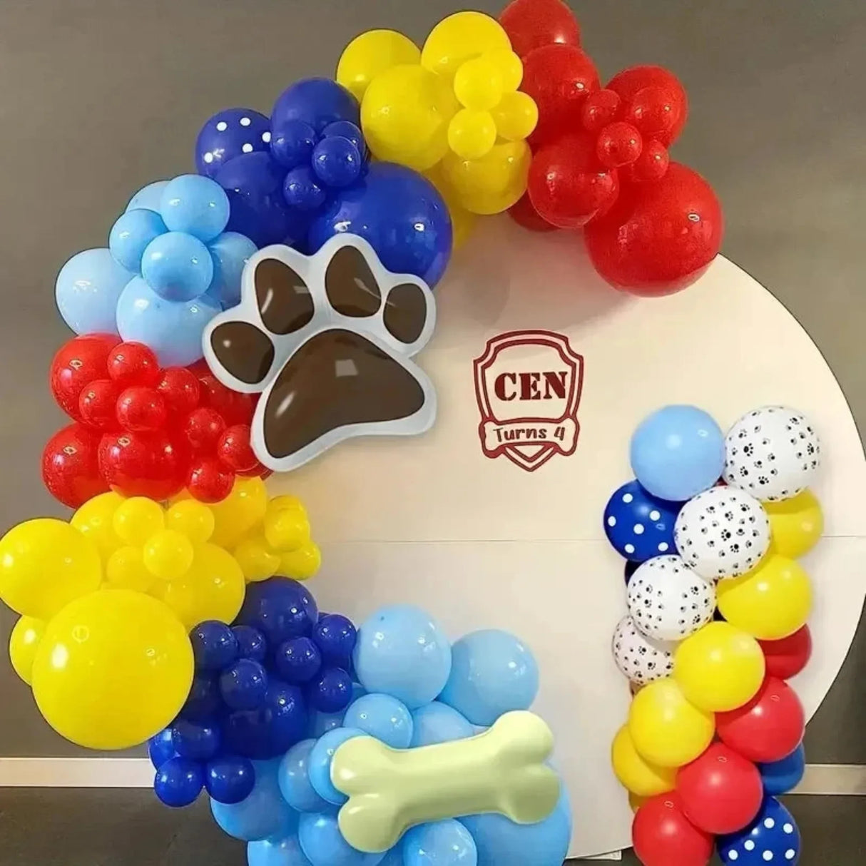 118Pcs A set of dog paw printed balloon wreath set, red, blue latex balloon patrol theme party for boys and girls' birthdays