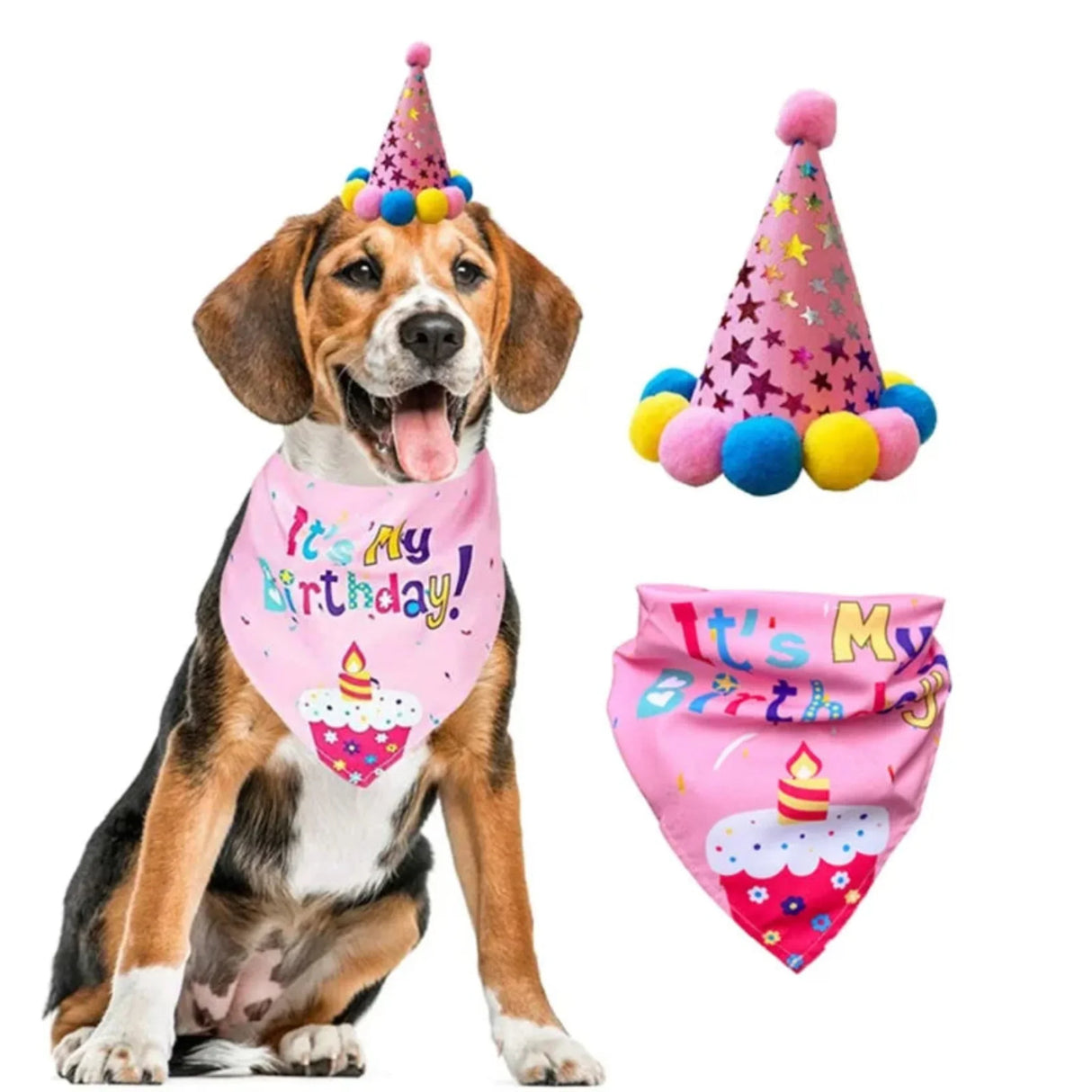 Artículos para fiestas de cumpleaños de perros, juego de pañuelos para cumpleaños de perro, niña y niño, con gorro, bufanda, pancarta de cumpleaños, globos y pajarita.