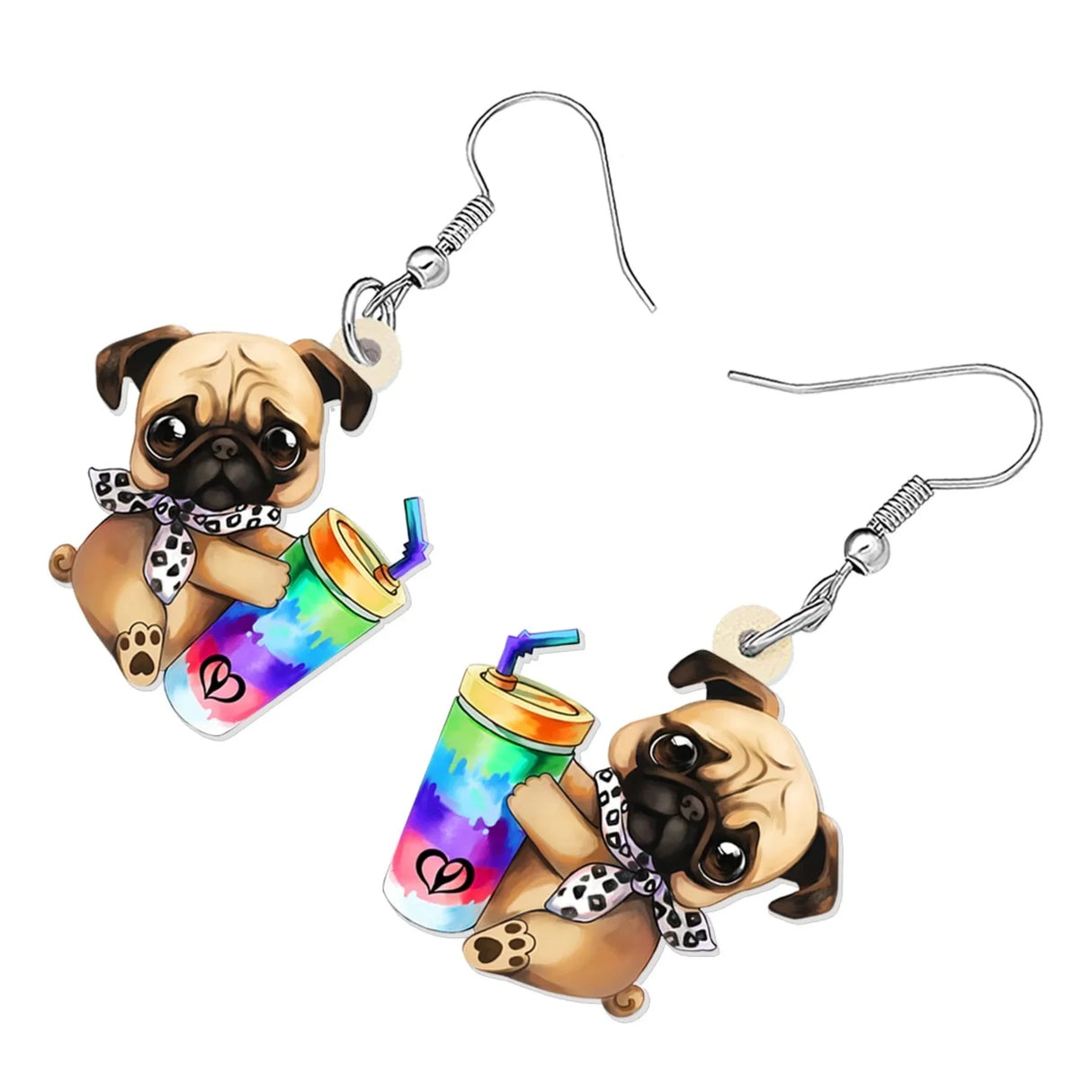 BONSNY Acrylic Cute Colorful Cup Pug Dog Pets Earrings Drop Dangle for Women Girls Kids Friends Dog Lovers Charms Gifts Jewelry