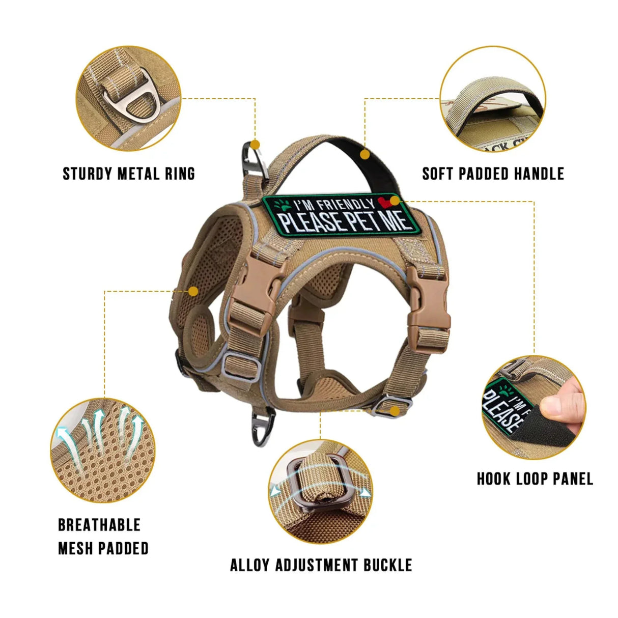 Tactical Dog Harness for Small Dogs - Military Service Dog Vest with Vertical Handle and Reflective Vest for Outdoor Training