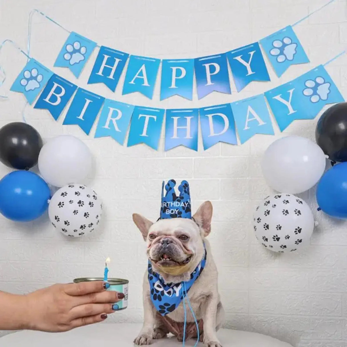 Pet Birthday Party Banner Pull Flag Birthday Hat Dog Paw Balloon Pet Props Pet Accessories For Small Medium Dogs Pets